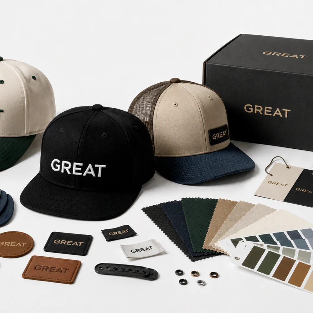Custom headwear embroidery and branding details